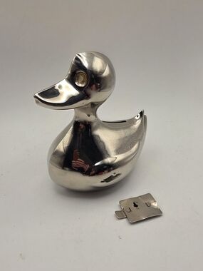 Vintage EP Plate Brass Viking Duck Coin Bank No Key